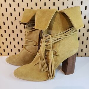 ZARA suede fold over boots 6.5 /37 tan cottagecore fairycore goblincore western